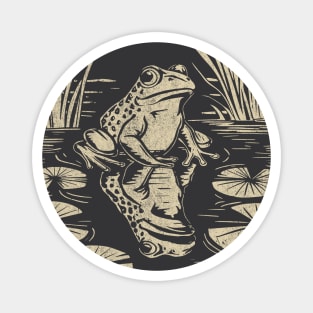 Frog in a Pond - vintage retro blockprint Magnet